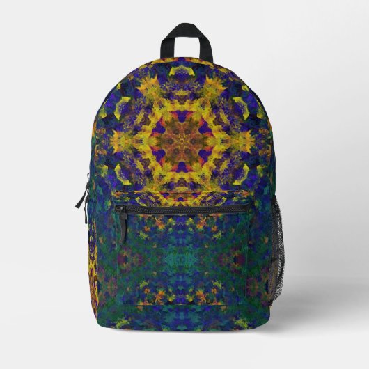 Digitale Mandala Geel Blauw en Groen Bedrukte Rugzak (Voorkant)