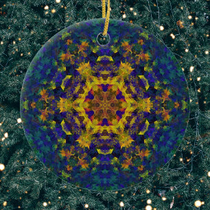 Digitale Mandala Geel Blauw en Groen Keramisch Ornament