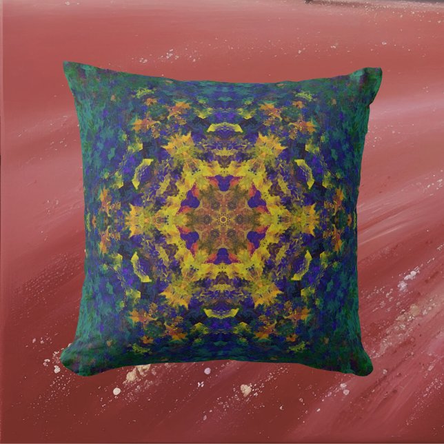 Digitale Mandala Geel Blauw en Groen Kussen (Creator heeft geüpload)