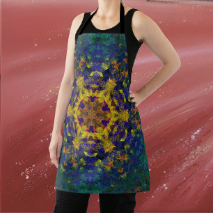 Digitale Mandala Geel Blauw en Groen Schort