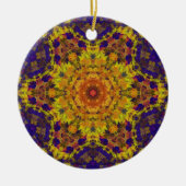 Digitale Mandala Geel Blauw en Paarse Keramisch Ornament (Voorkant)