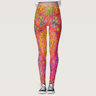 Digitale Mandala Geel Blauw en Paarse Leggings