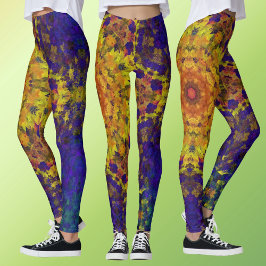 Digitale Mandala Geel Blauw en Paarse Leggings