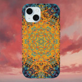 Digitale Mandala Geel Blauw en Rood iPhone 15 Case