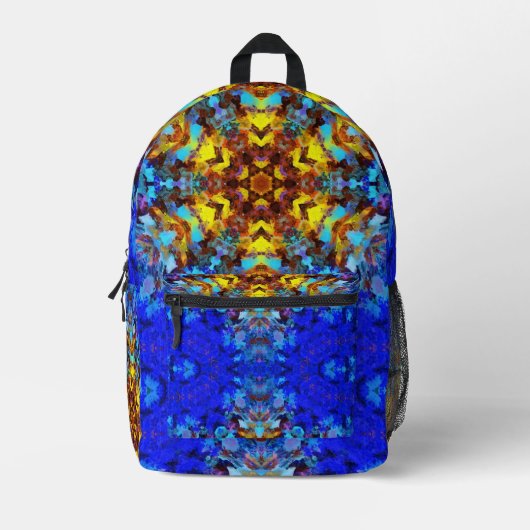 Digitale Mandala Geel en Blauw Bedrukte Rugzak (Voorkant)