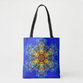 Digitale Mandala Geel en Blauw Tote Bag (Voorkant)