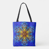 Digitale Mandala Geel en Blauw Tote Bag (Achterkant)