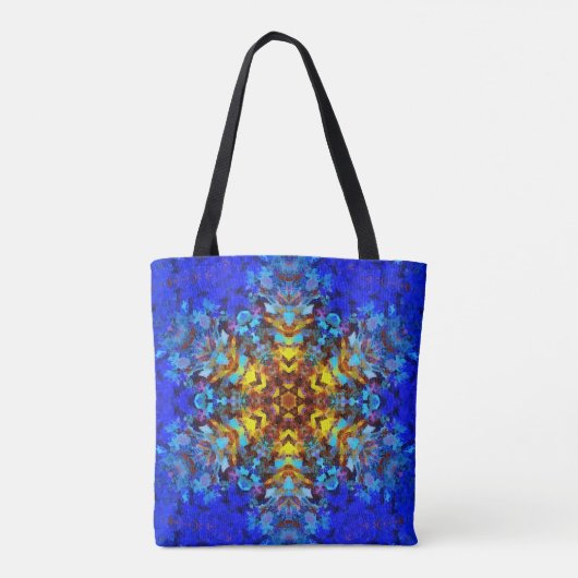 Digitale Mandala Geel en Blauw Tote Bag (Achterkant)
