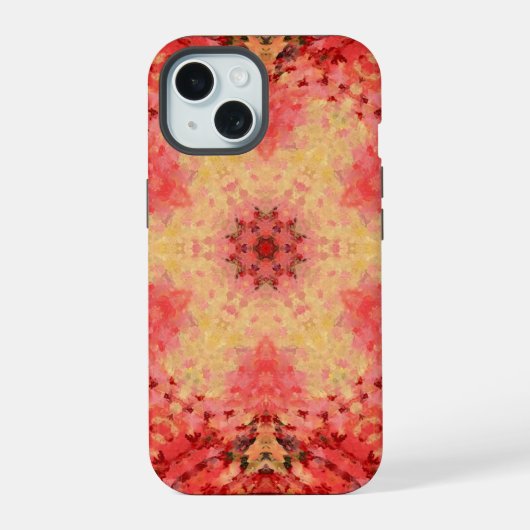 Digitale Mandala Geel, Roze en Rood iPhone 15 Case (Achterkant)