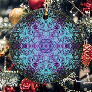 Digitale Mandala Groen Blauw en Paarse Keramisch Ornament