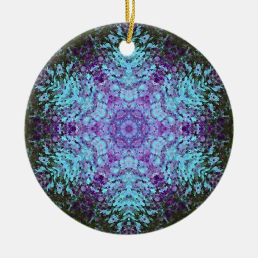 Digitale Mandala Groen Blauw en Paarse Keramisch Ornament (Voorkant)