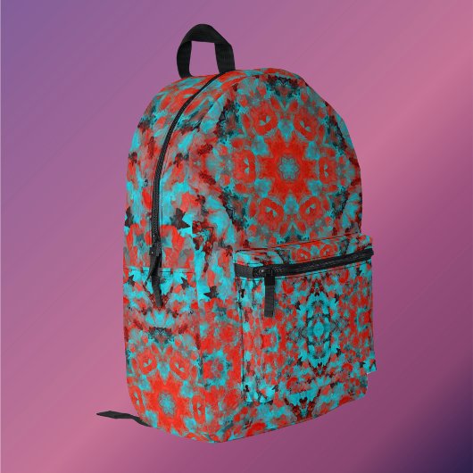 Digitale Mandala Rood en Blauw Bedrukte Rugzak