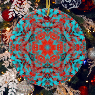Digitale Mandala Rood en Blauw Keramisch Ornament