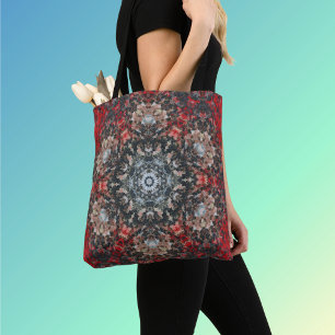 Digitale Mandala Rood en Wit Tote Bag