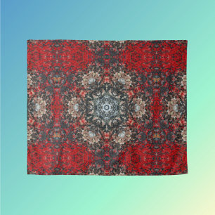 Digitale Mandala Rood en Wit Wandkleed