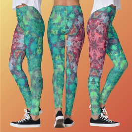 Digitale Mandala Rood Groen en Blauw Leggings