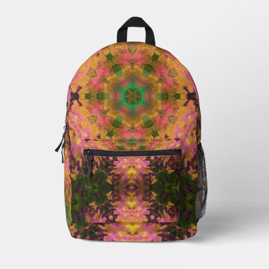 Digitale Mandala Roze Geel en Groen Bedrukte Rugzak (Voorkant)