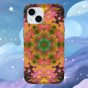 Digitale Mandala Roze Geel en Groen iPhone 15 Case