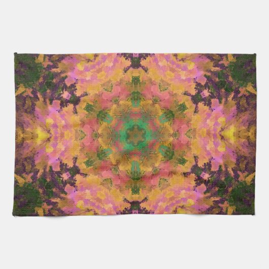 Digitale Mandala Roze Geel en Groen Theedoek (Horizontaal)