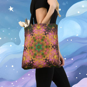 Digitale Mandala Roze Geel en Groen Tote Bag