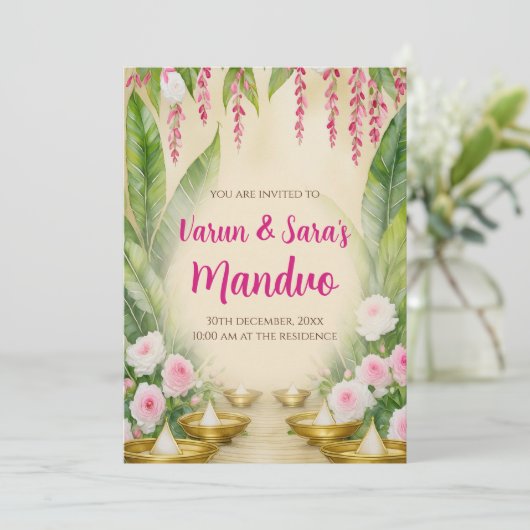 Digitale Mandap Mahurat uitnodigingen Mandvo uitno (Staand voorkant)
