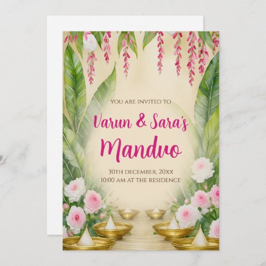 Digitale Mandap Mahurat uitnodigingen Mandvo uitno (Voorkant / Achterkant)