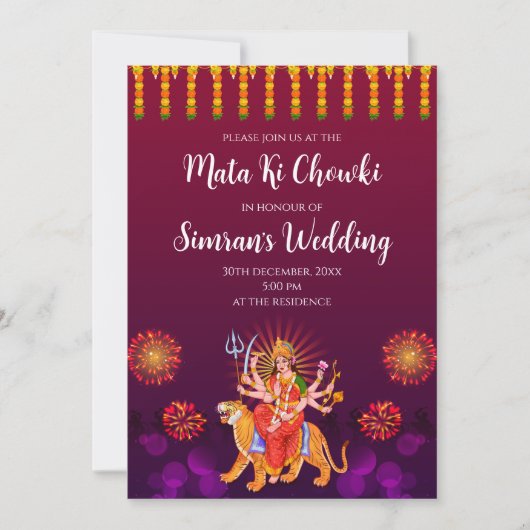 Digitale Mata ki Chowki uitnodiging & Maa Sherawal (Voorkant)