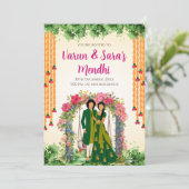 Digitale Mehendi uitnodiging & bruiloft Mehndi uit (Staand voorkant)