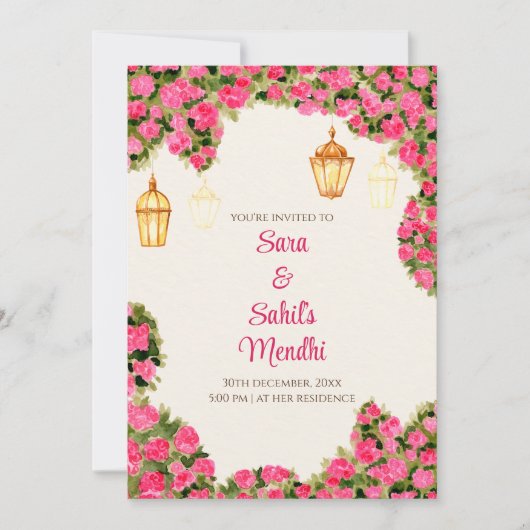 Digitale Mehendi-uitnodiging & Digitale Mehndi-uit Kaart (Voorkant)