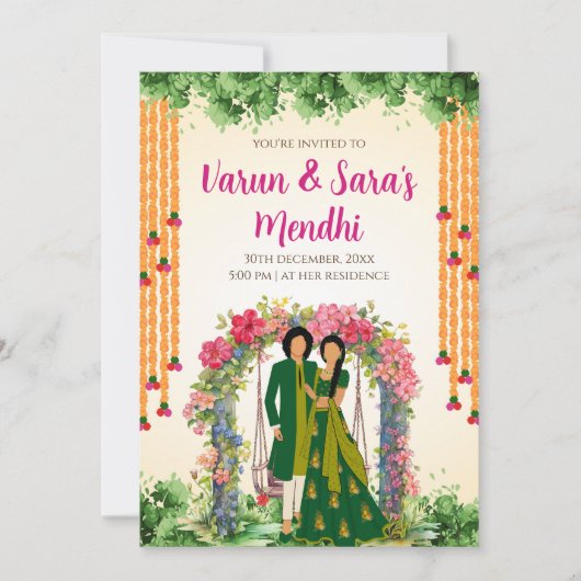 Digitale Mehendi uitnodiging & Trouw Mehndi uitnod (Voorkant)