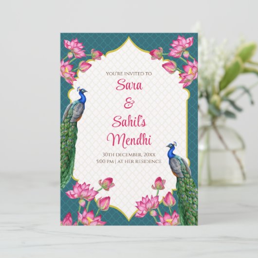 Digitale Mehndi-uitnodiging en digitale Dholki-uit Kaart (Staand voorkant)