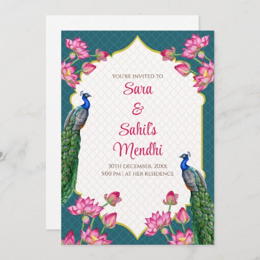 Digitale Mehndi-uitnodiging en digitale Dholki-uit Kaart (Voorkant / Achterkant)