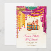 Digitale Mehndi uitnodiging & Mendhi Night uitnodi (Voorkant / Achterkant)