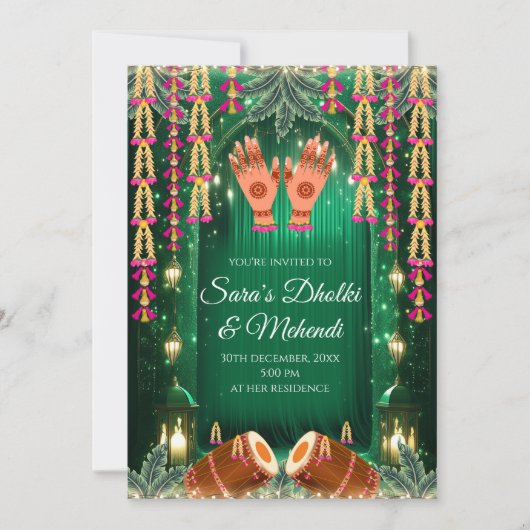 Digitale Mehndi uitnodigingen Dholki uitnodigingen (Voorkant)
