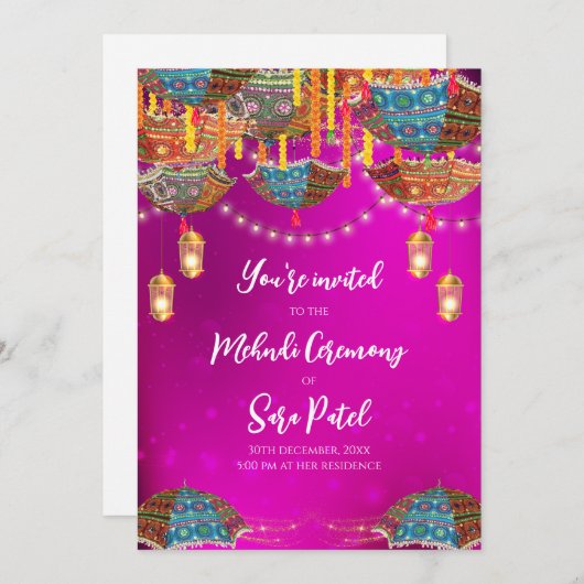 Digitale Mehndi-uitnodigingen & Mehndi-uitnodiging Kaart (Voorkant / Achterkant)