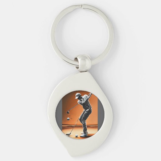 Digitale menselijke golfer in 10 golfswingposities sleutelhanger (Voorkant)