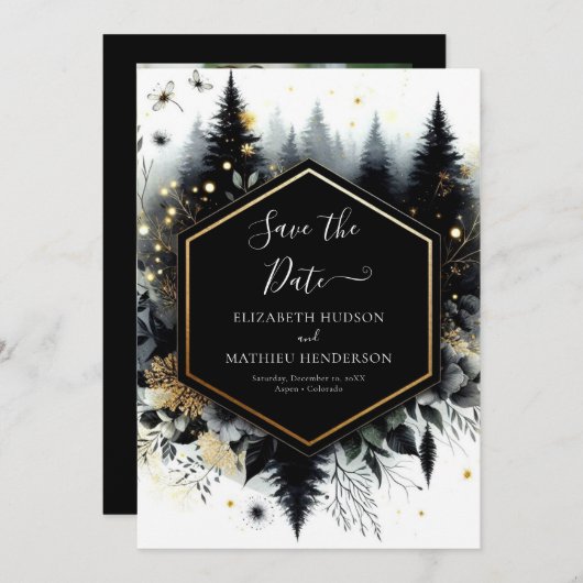 Digitale minimalistische betoverde bos bruiloft save the date (Voorkant / Achterkant)