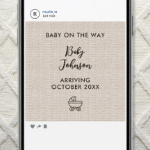 Digitale Minimalistische Linen Luxe Baby Nieuws