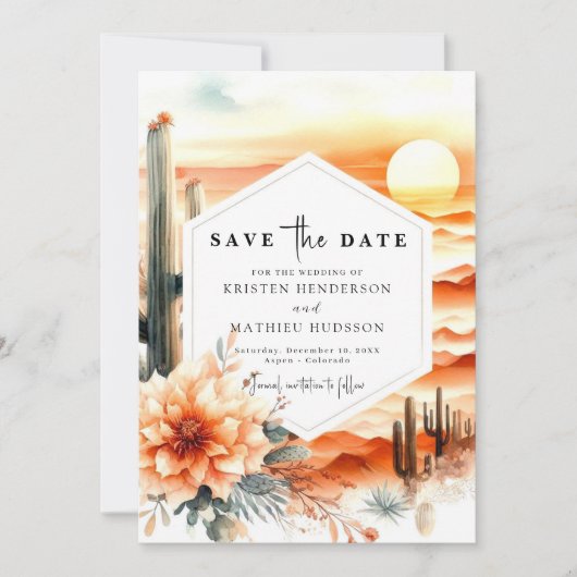Digitale moderne cactus bruiloft save the date (Voorkant)