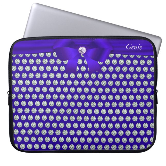 Digitale moderne en glitterdiamanten op blauwe lap laptop sleeve (Voorkant)
