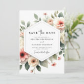 Digitale moderne roze bloemen bruiloft save the date (Staand voorkant)