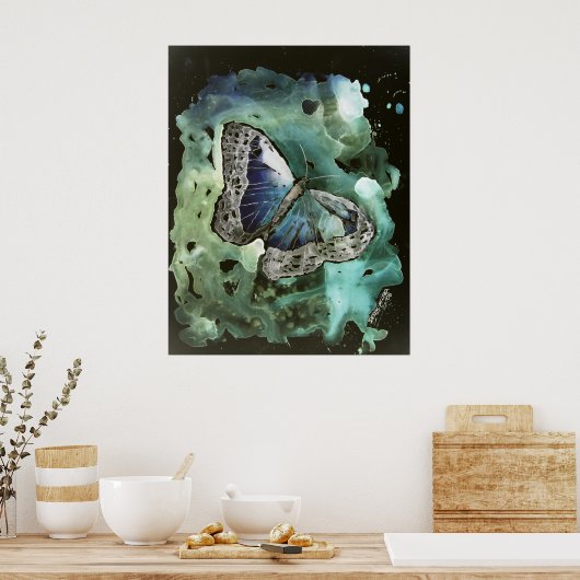digitale monboogvlinder moderne kunstdrukkunst poster (Keuken)
