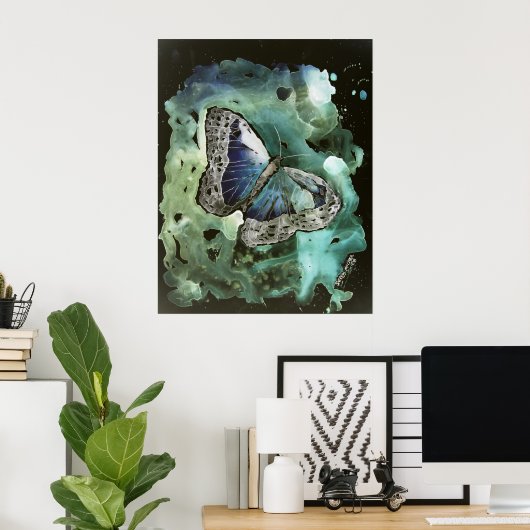 digitale monboogvlinder moderne kunstdrukkunst poster (Thuiskantoor)