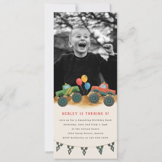 Digitale monstertruck Kinder foto verjaardagsfeest Kaart (Voorkant)