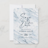 Digitale moonlight-marmer met robuuste blauwe Foli Save The Date (Voorkant)