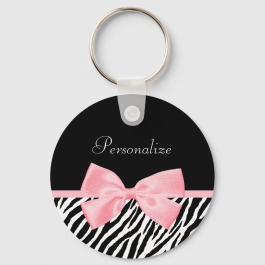 Digitale naam Zebra Print Soft Girly Light Roze li Sleutelhanger (Voorkant)