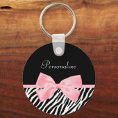 Digitale naam Zebra Print Soft Girly Light Roze li Sleutelhanger (Voorkant)