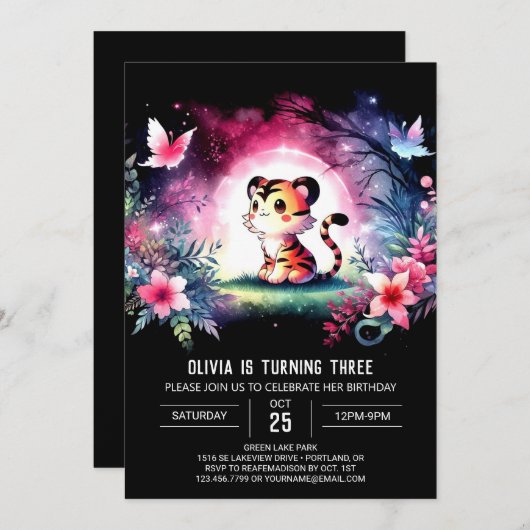Digitale Oerwoud Tiger Verjaardag Kaart (Voorkant / Achterkant)