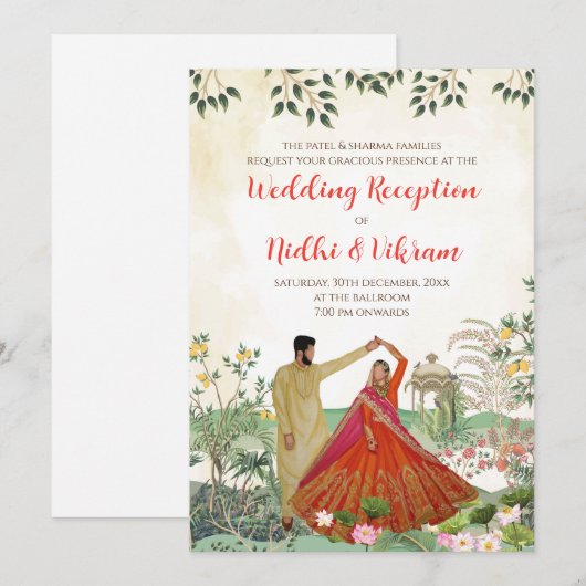 Digitale Ontvangstkaart & Indiase bruiloft uitnodi Kaart (Voorkant / Achterkant)