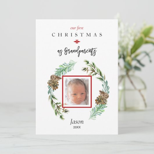 Digitale Onze eerste kerst als grootouders foto Feestdagenkaart (Staand voorkant)